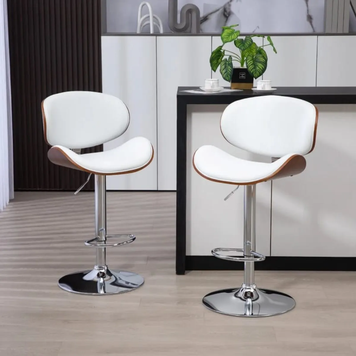 Set of 2 bar stools adjustable height synthetic co - Image 1