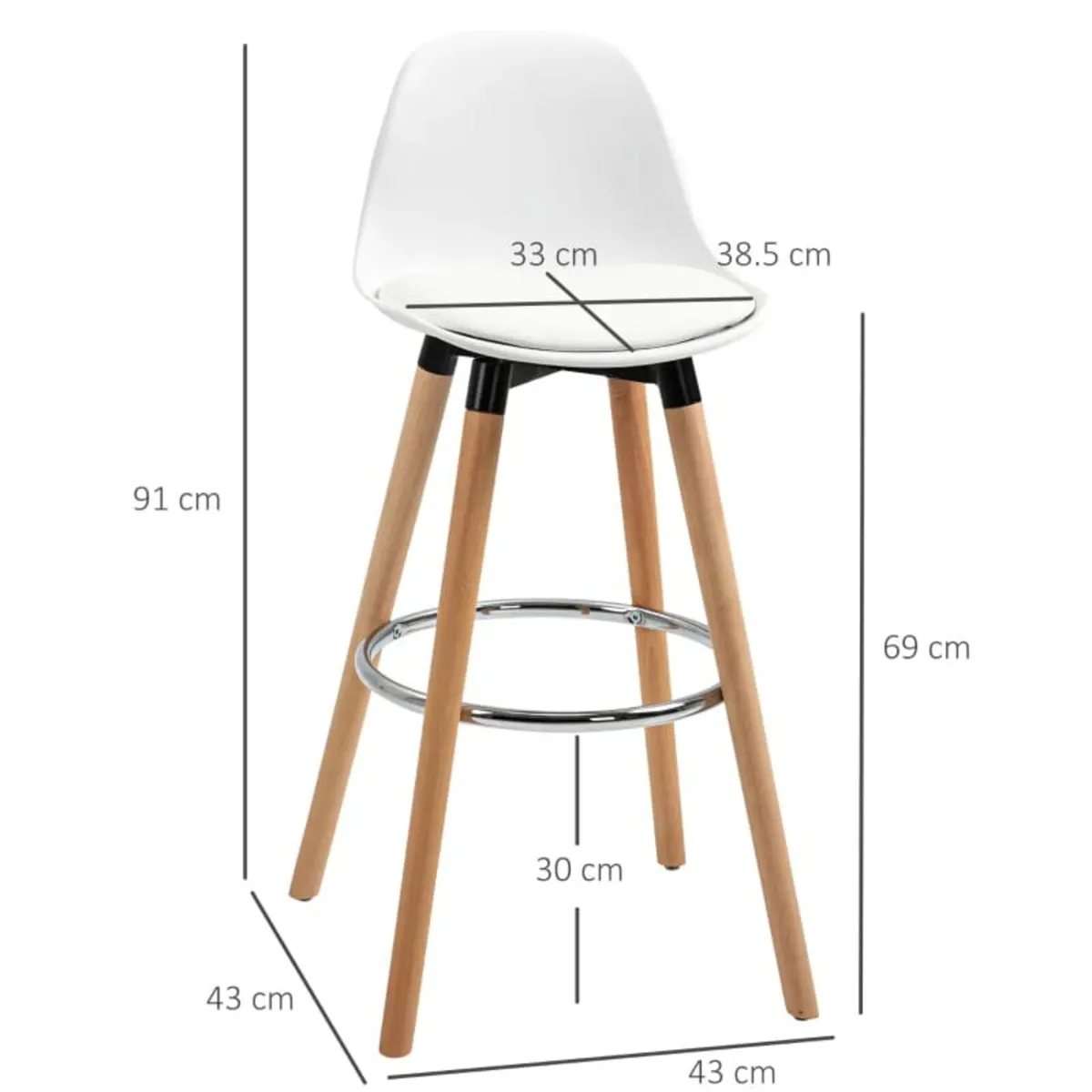 2-Piece Bar Stool Set Scandinavian Design, Footres - Image 2