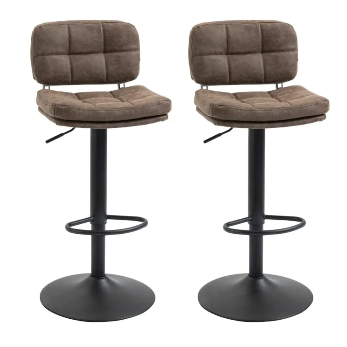 Set of 2 Button-Tufted Vintage Bar Stools - Swivel - Image 3