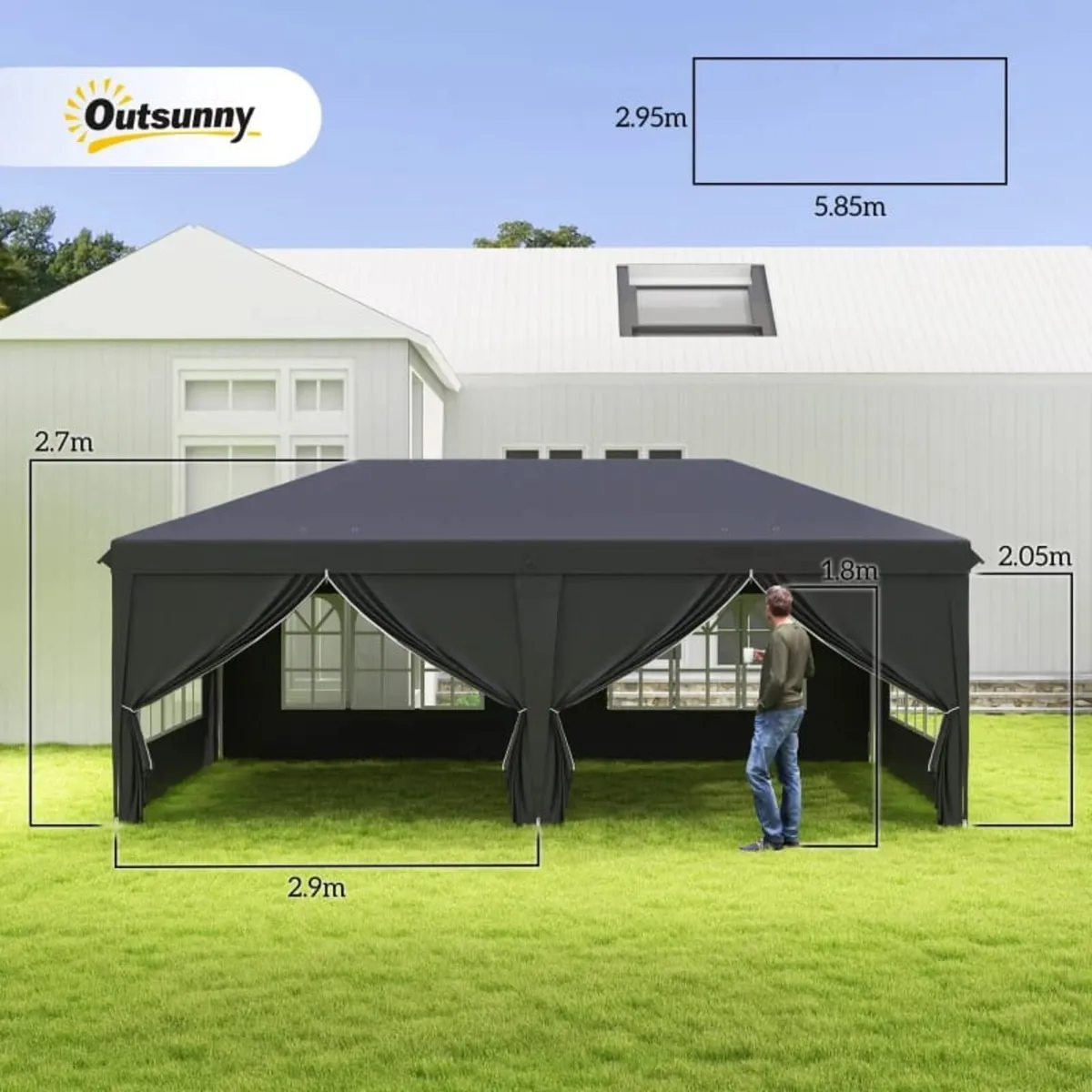 3 x 6 m Pop Up Gazebo with Sides and Windows, Heig - Image 3