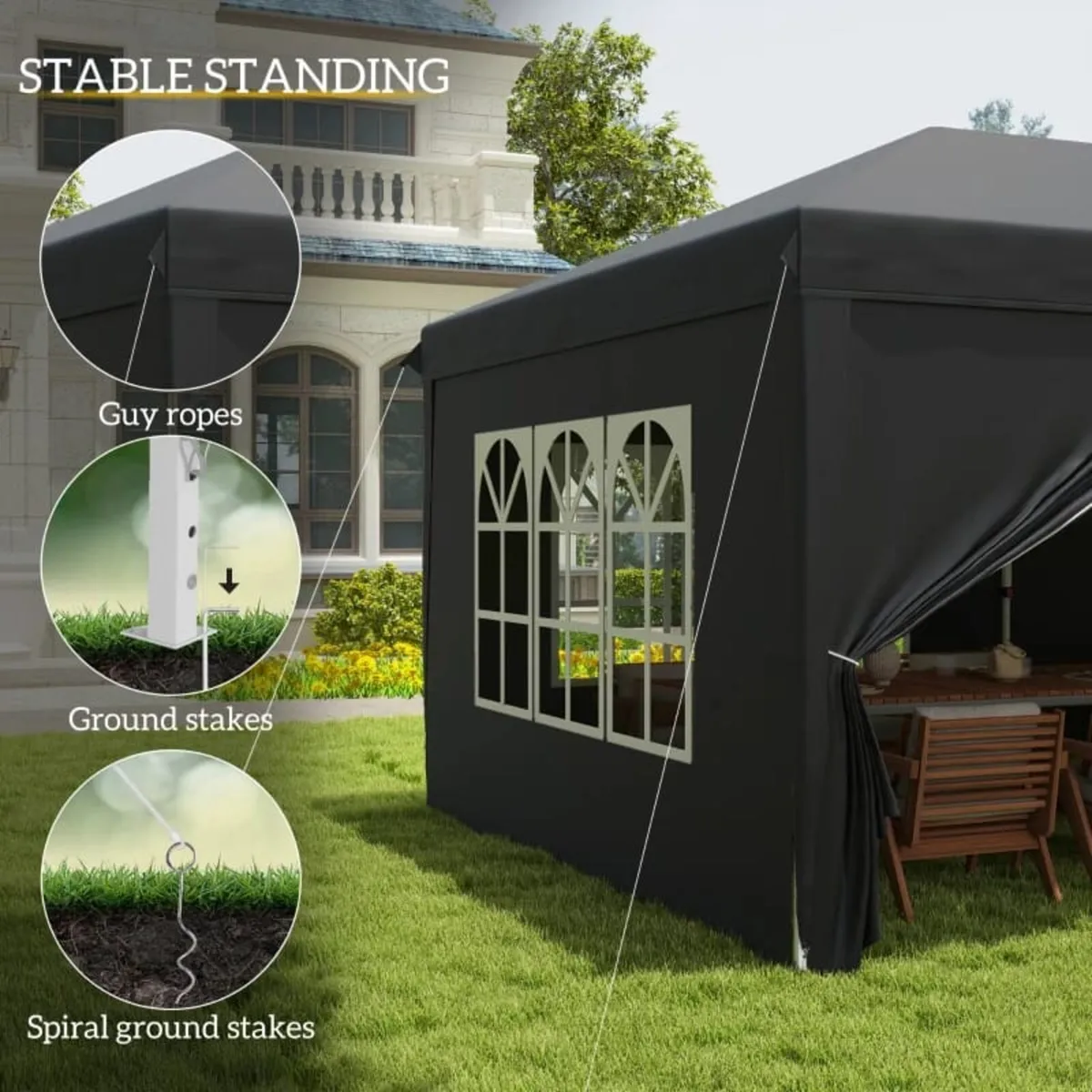 3 x 6 m Pop Up Gazebo with Sides and Windows, Heig - Image 2