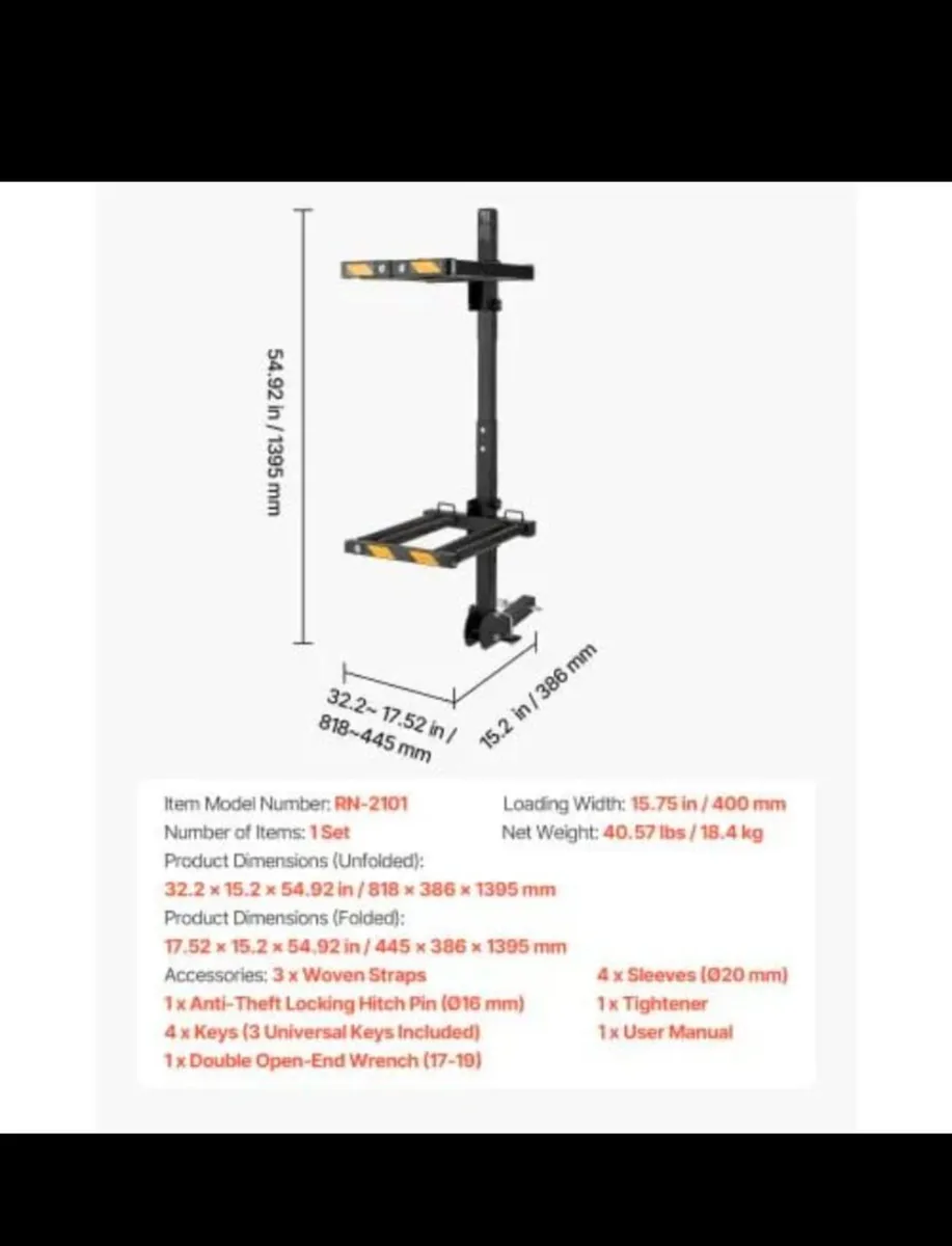 Folding Hitch Mounted Ski & Snowboard Rack, Fits 5 - Image 3