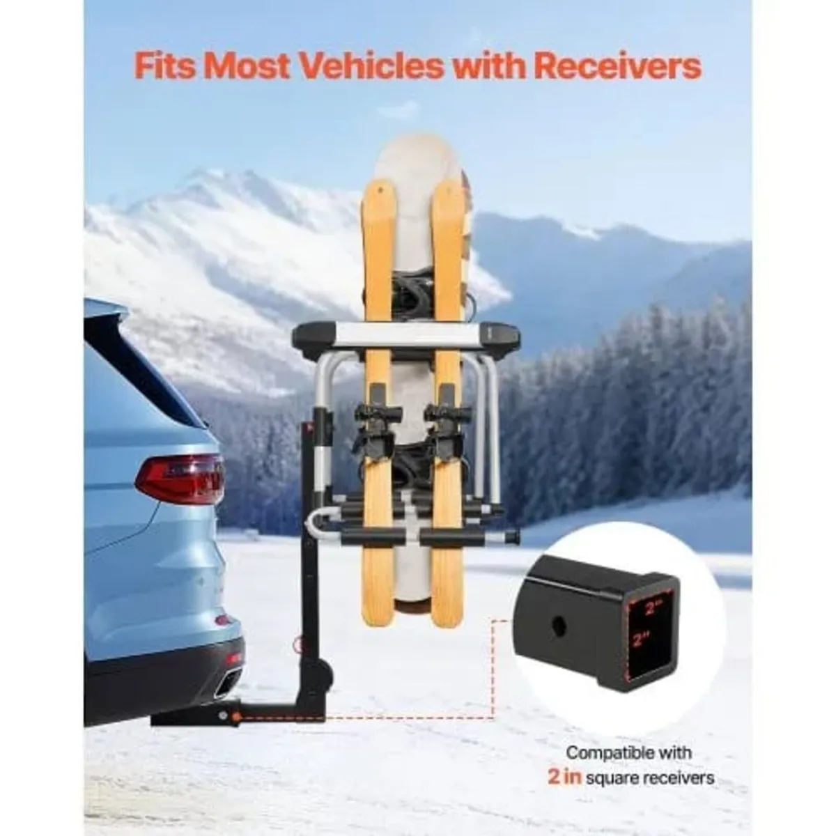 Hitch Mounted Ski & Snowboard Rack, Fits 50 mm Rec - Image 4