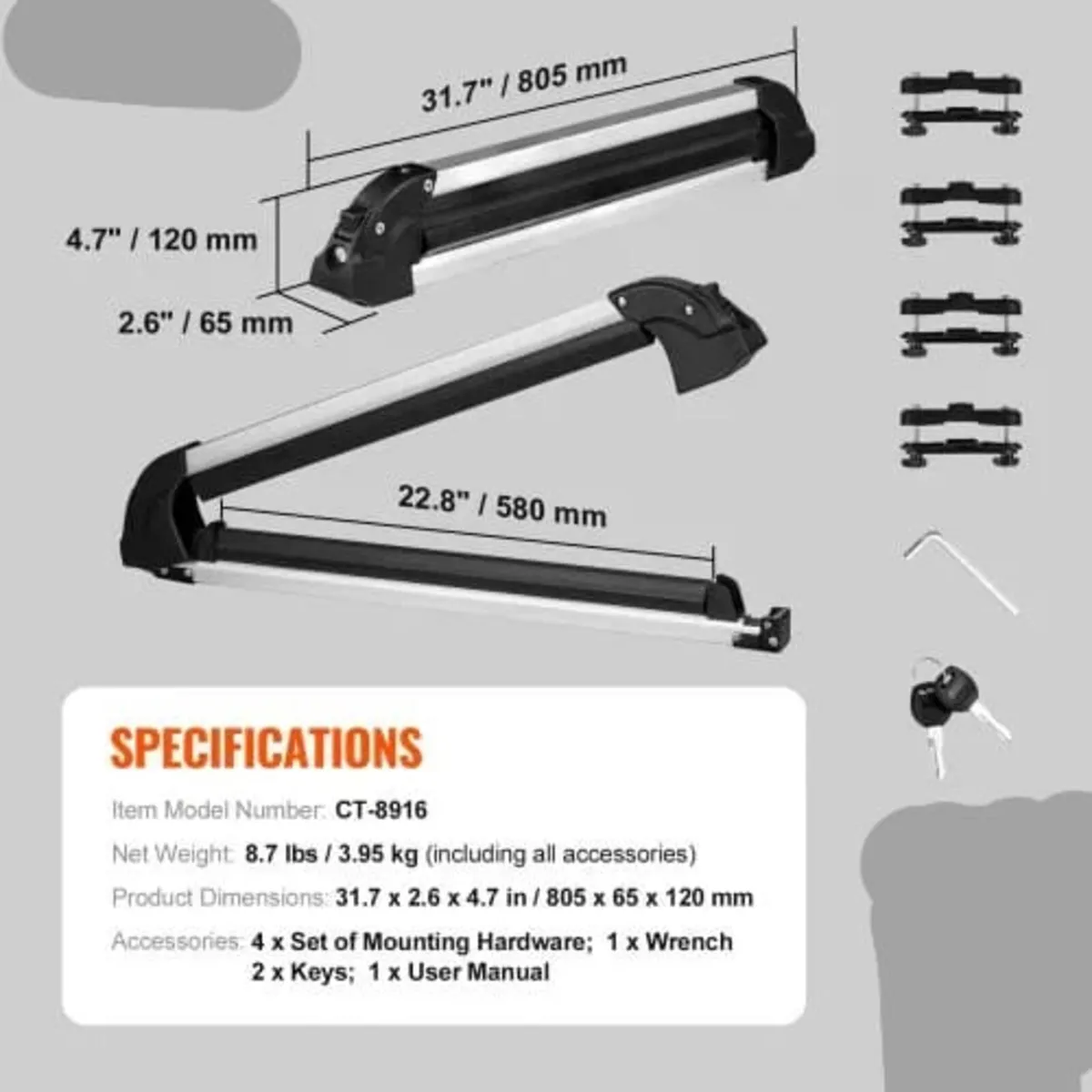 Ski Snowboard Roof Rack 80.5 cm Universal Ski Rack - Image 3