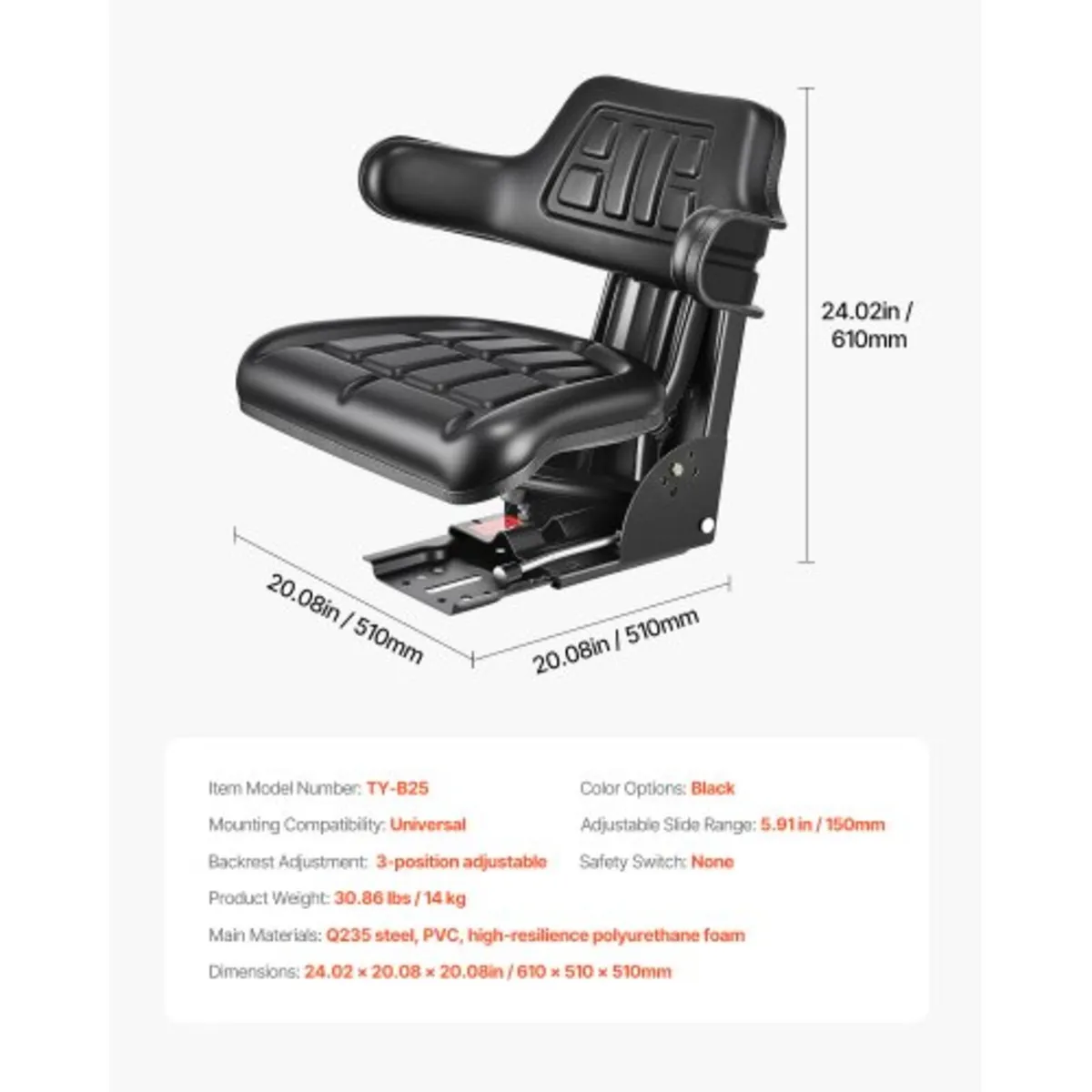 Universal Forklift Seat, Waterproof Tractor Suspen - Image 3
