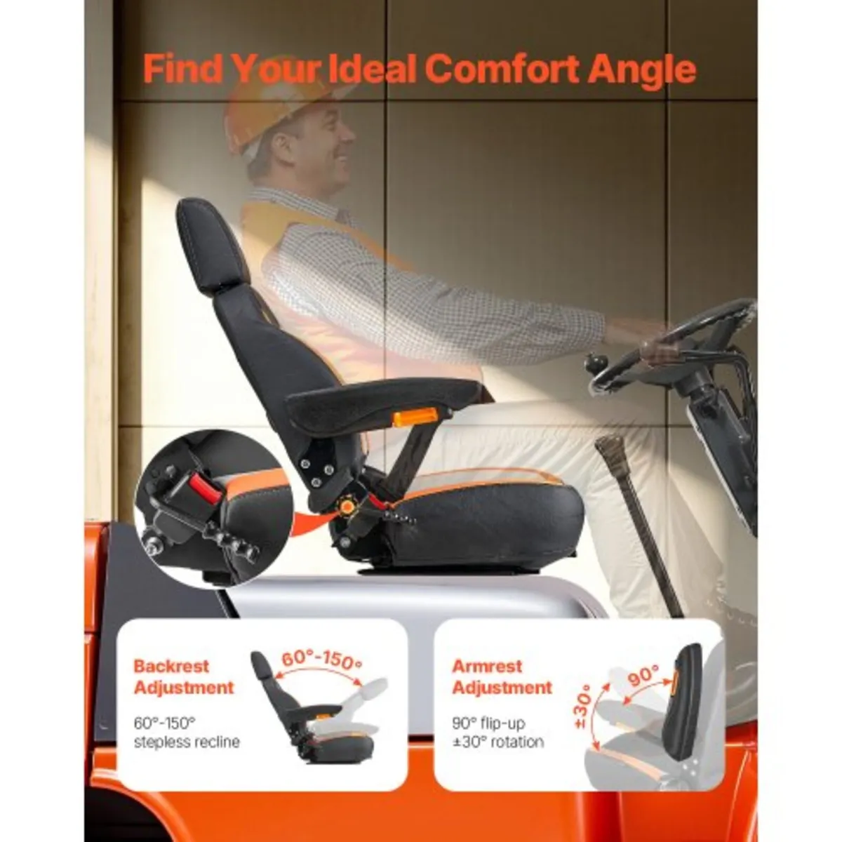 Universal Forklift Seat, Tractor Seat with Adjusta - Image 2