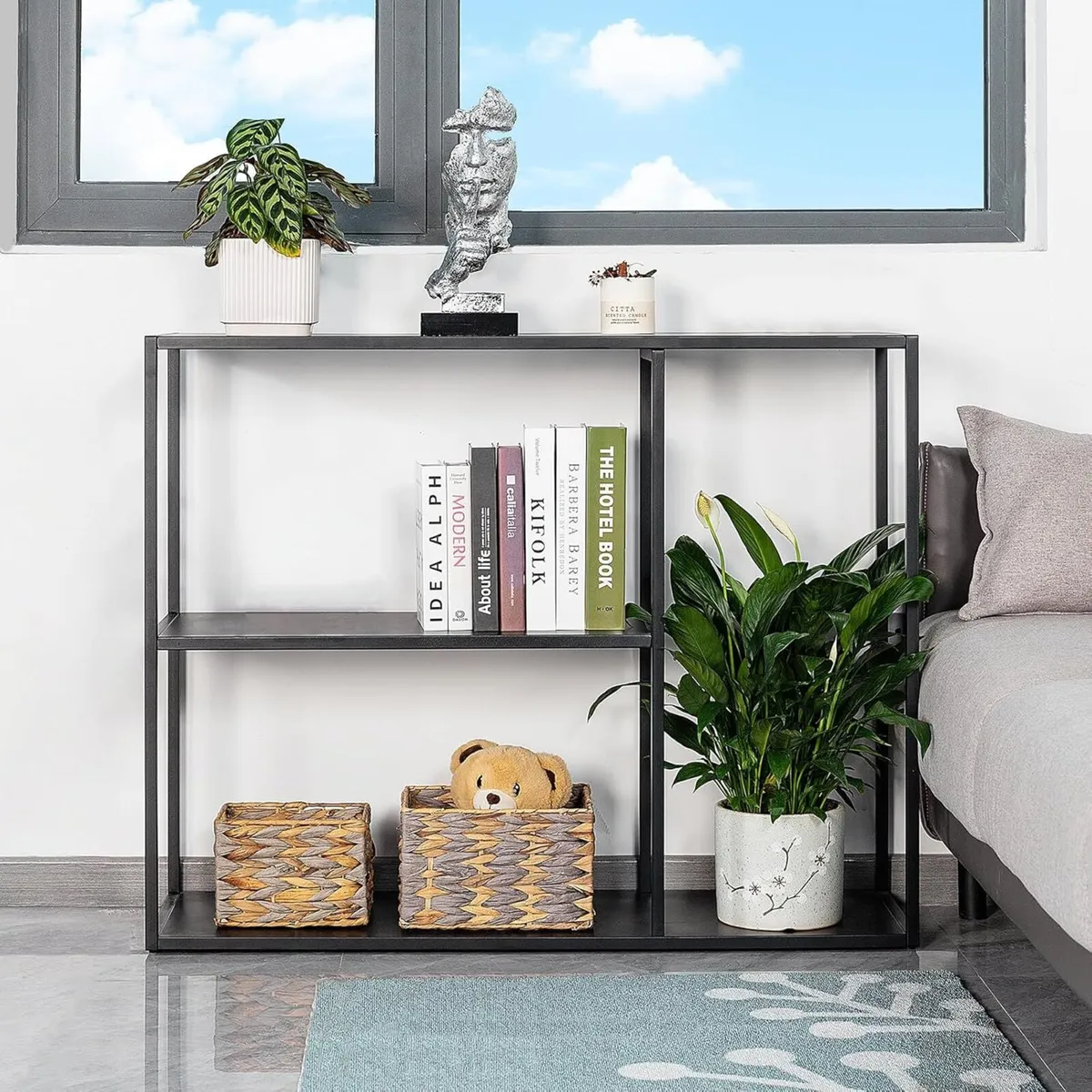 Console Table 3 Shelf Sofa Thin Entryway Metal - Image 2