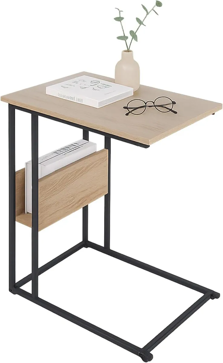 C-shaped side table with shelf and compartment - Image 1