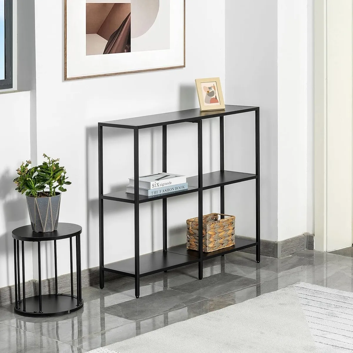 80cm Metal Console Table with 3 Tier Strage - Image 4