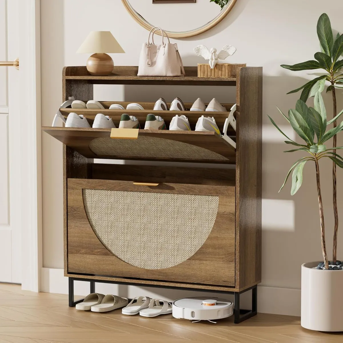 Shoe Storage Rattan with Adjustable Shelves - Image 1