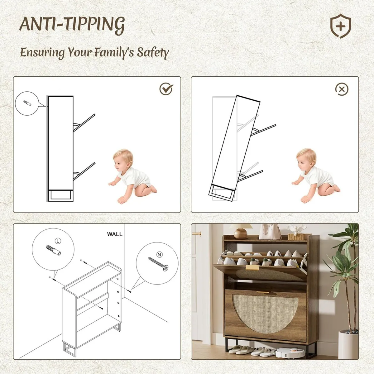 Shoe Storage Rattan with Adjustable Shelves - Image 4