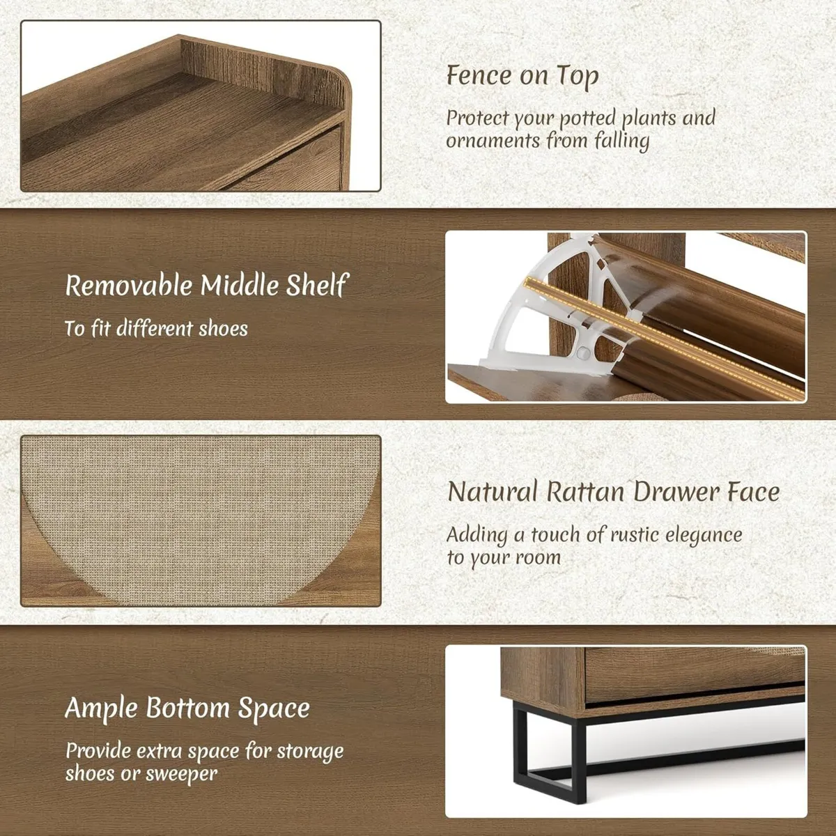 Shoe Storage Rattan with Adjustable Shelves - Image 3