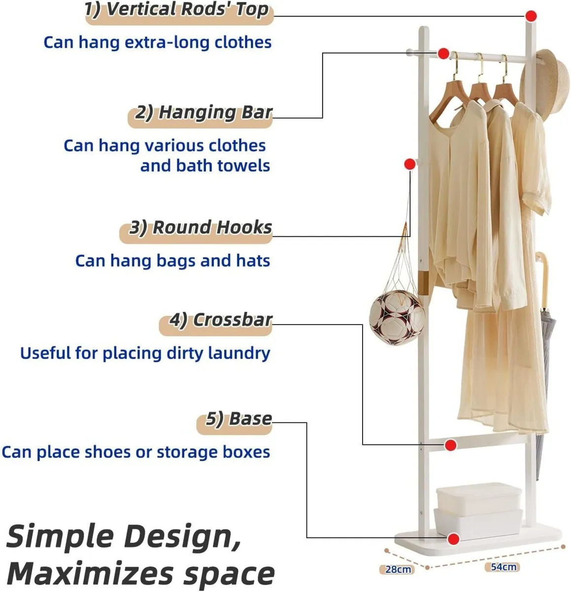 Free Standing Coat Rack 180cm Stand with Rectangle - Image 4