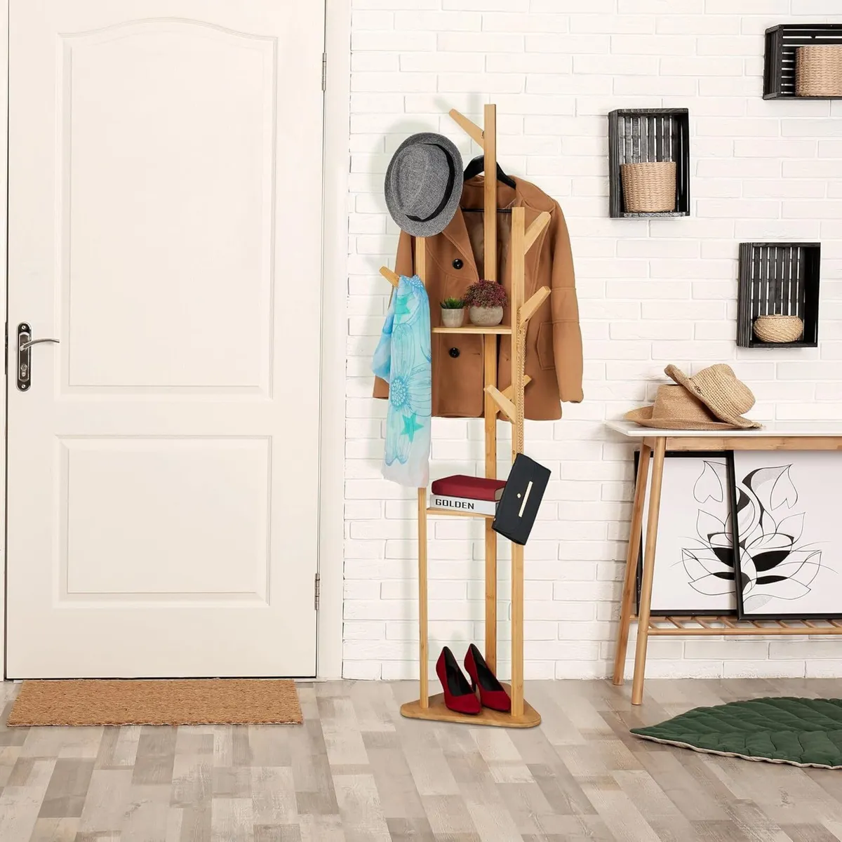 Triangular Coat Stand with 9 Hooks Bamboo 2 - Image 2