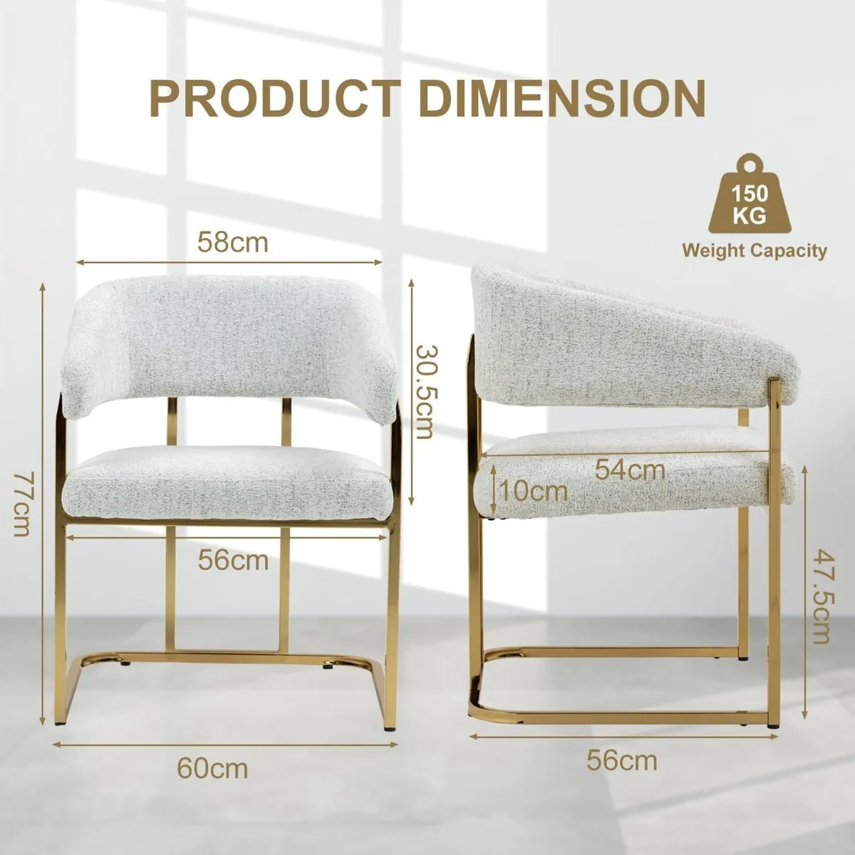 Armchair Upholstered Seat 56CM Tub Chair Vanity - Image 2