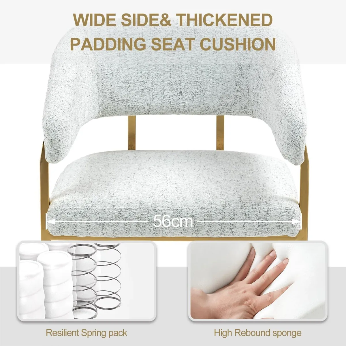 Armchair Upholstered Seat 56CM Tub Chair Vanity - Image 3