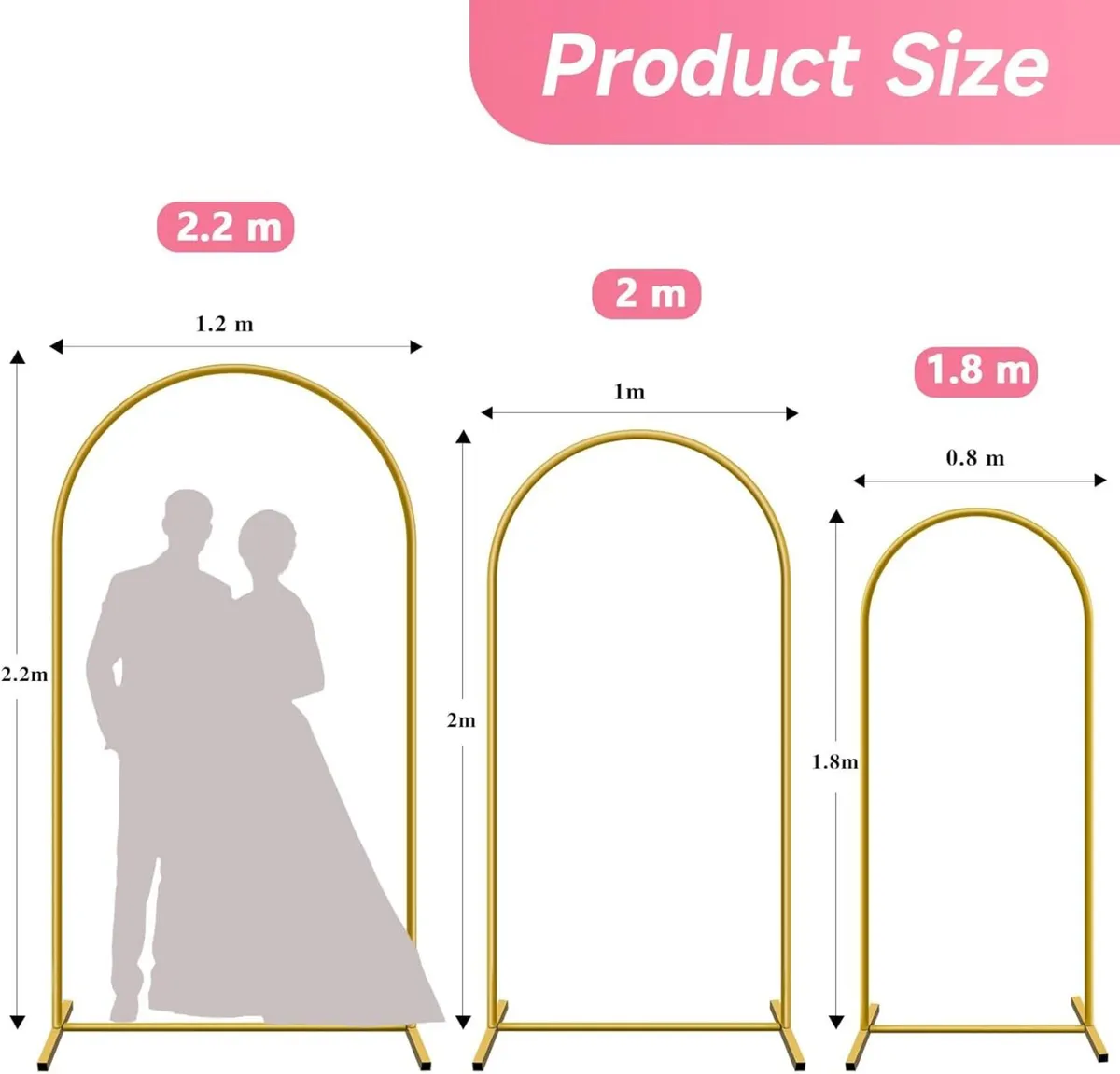 Arch Backdrop Stand Set of 3 1.8m 2m 2.2m Metal - Image 3