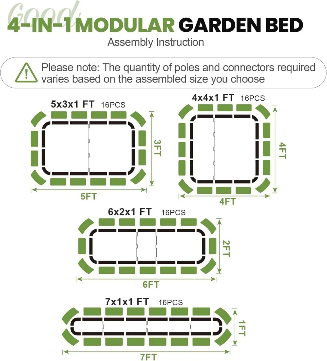 Raised Garden Bed Kit 4-in-1 Adjustable Galvanized - Image 2