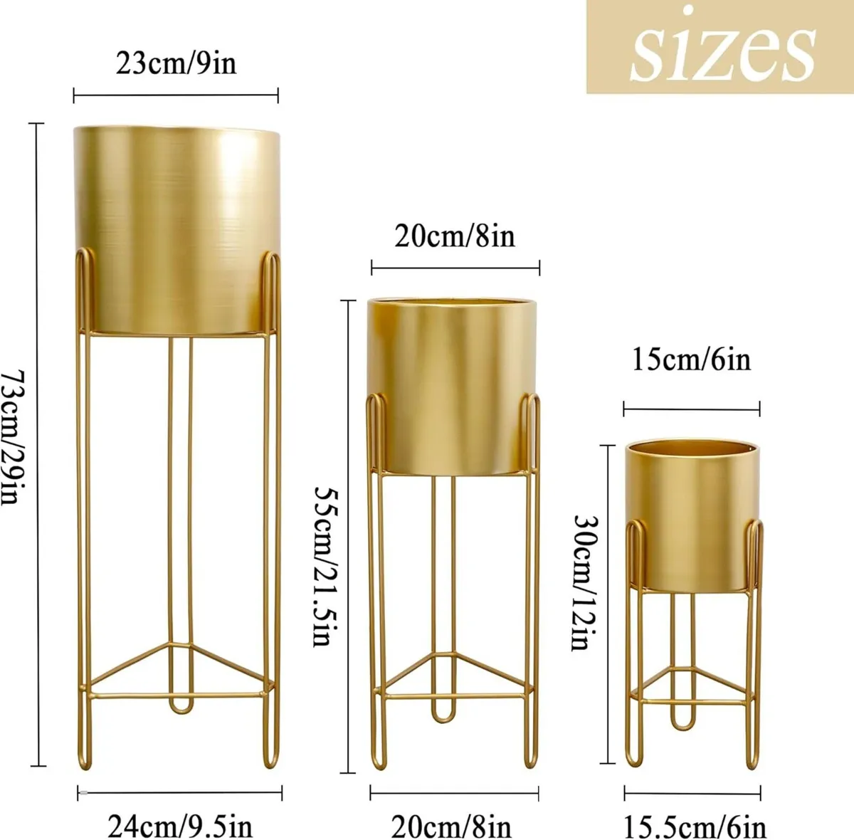 Set of 3 Morden Planters Flower Pots With Stand - Image 3