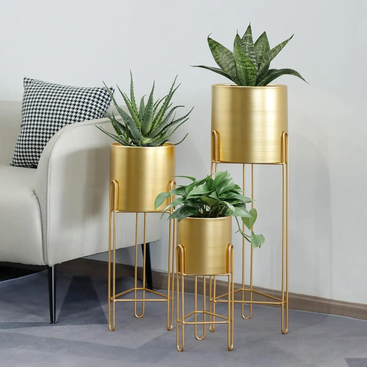 Set of 3 Morden Planters Flower Pots With Stand - Image 2