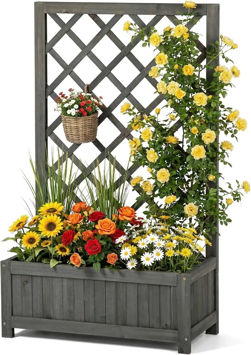Wooden Planter with Trellis 40 Outdoor Box for - Image 1