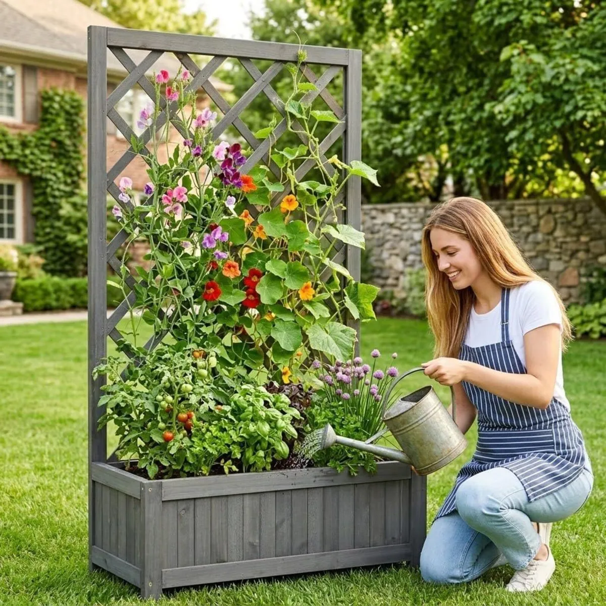Wooden Planter with Trellis 40 Outdoor Box for - Image 2