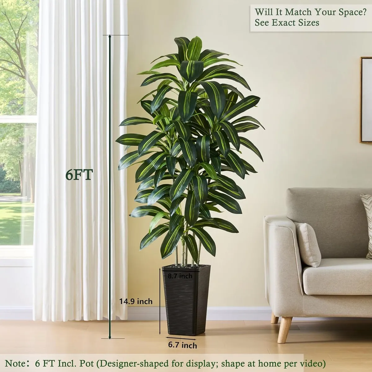Artificial Plants Dracaena Tree 6FT Large Indoor - Image 3