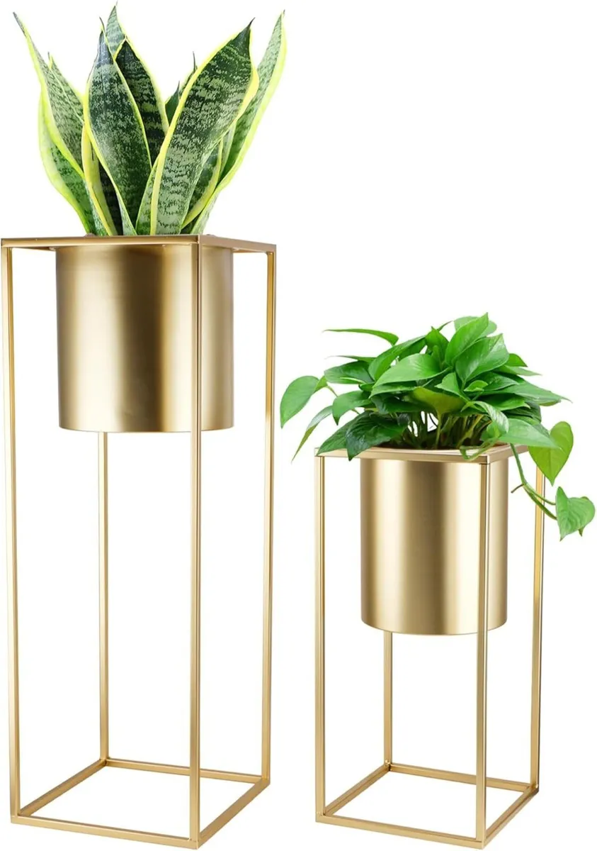 Set of 2 Morden Metal Craft Planters with Stand - Image 1
