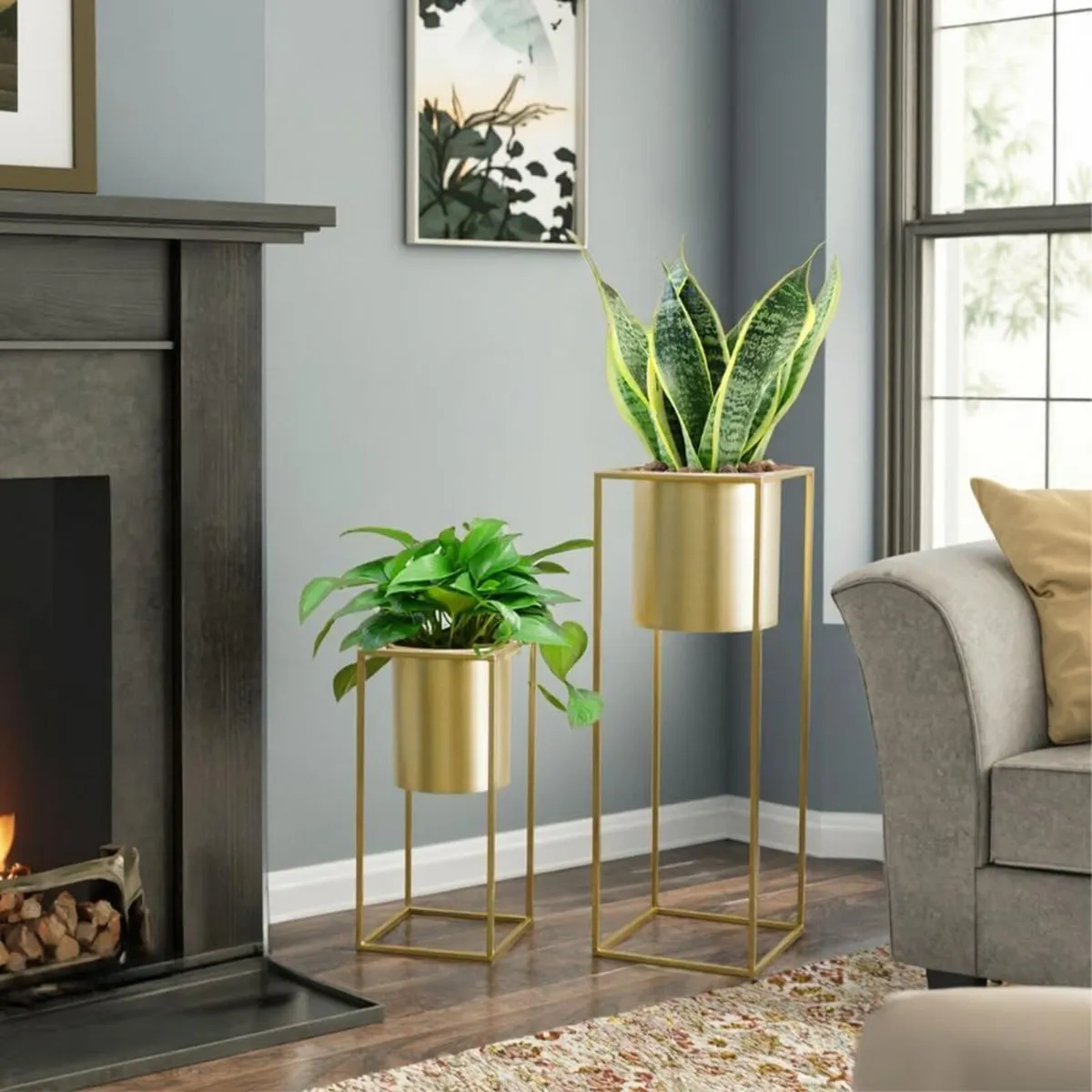 Set of 2 Morden Metal Craft Planters with Stand - Image 2