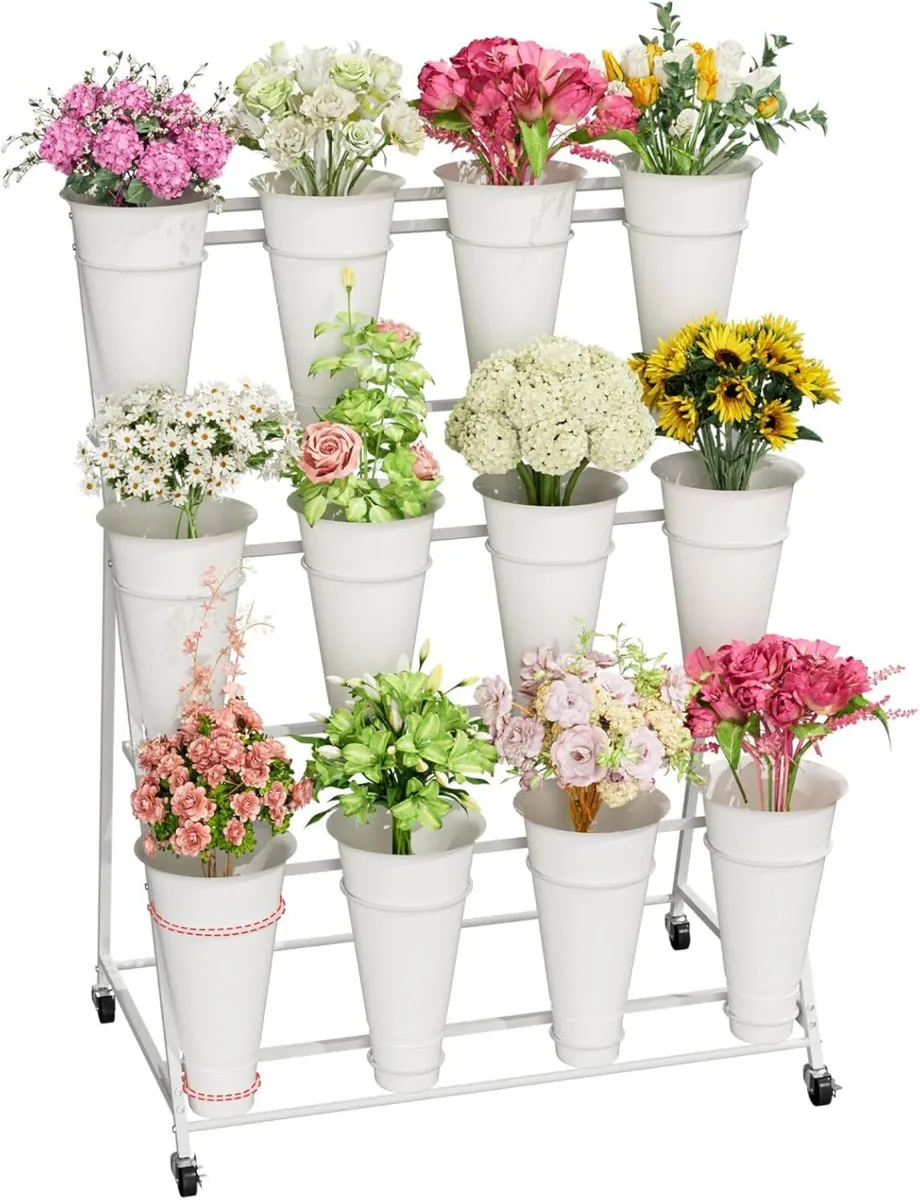 Flower Stand 3 Tier Display with 12 Buckets - Image 1