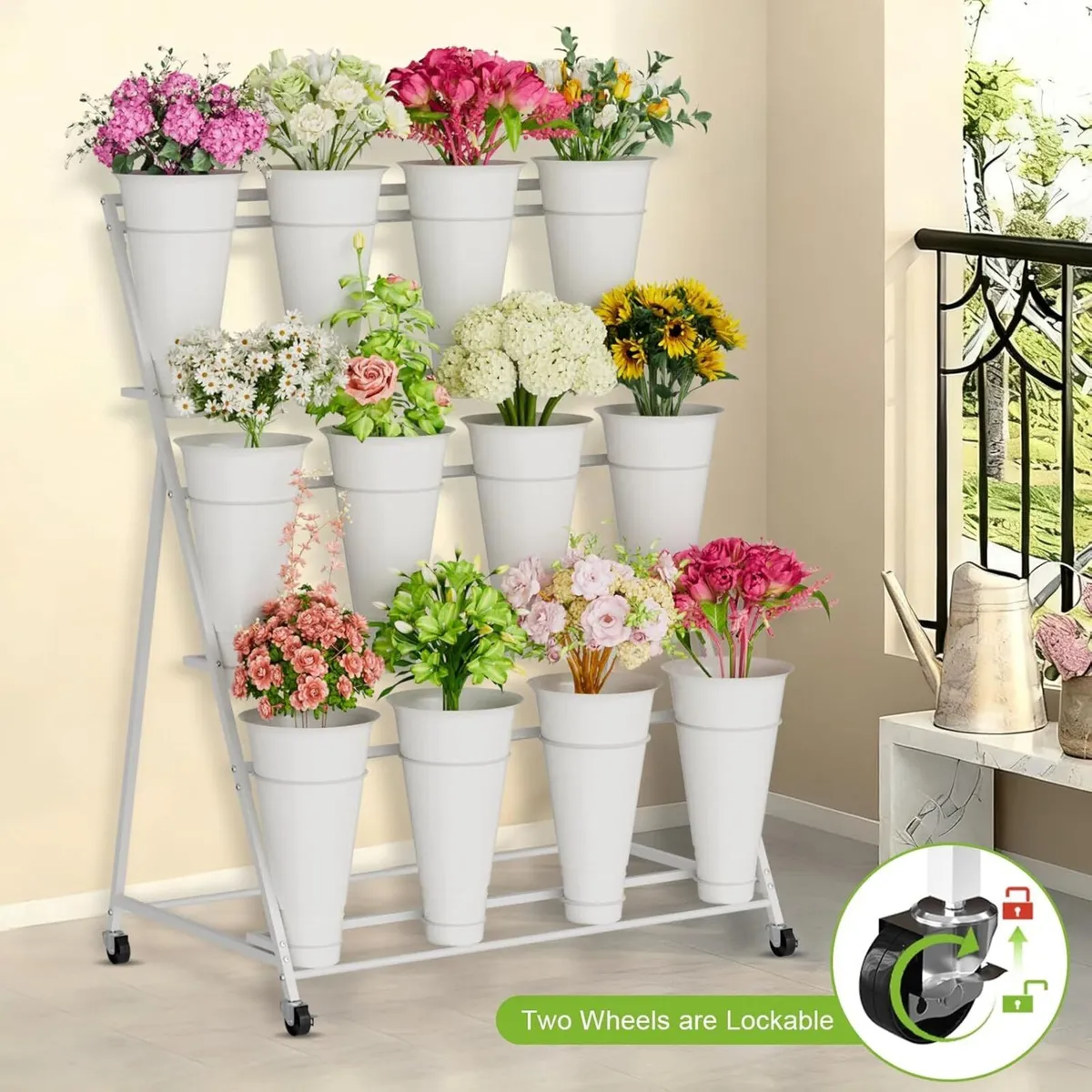 Flower Stand 3 Tier Display with 12 Buckets - Image 3