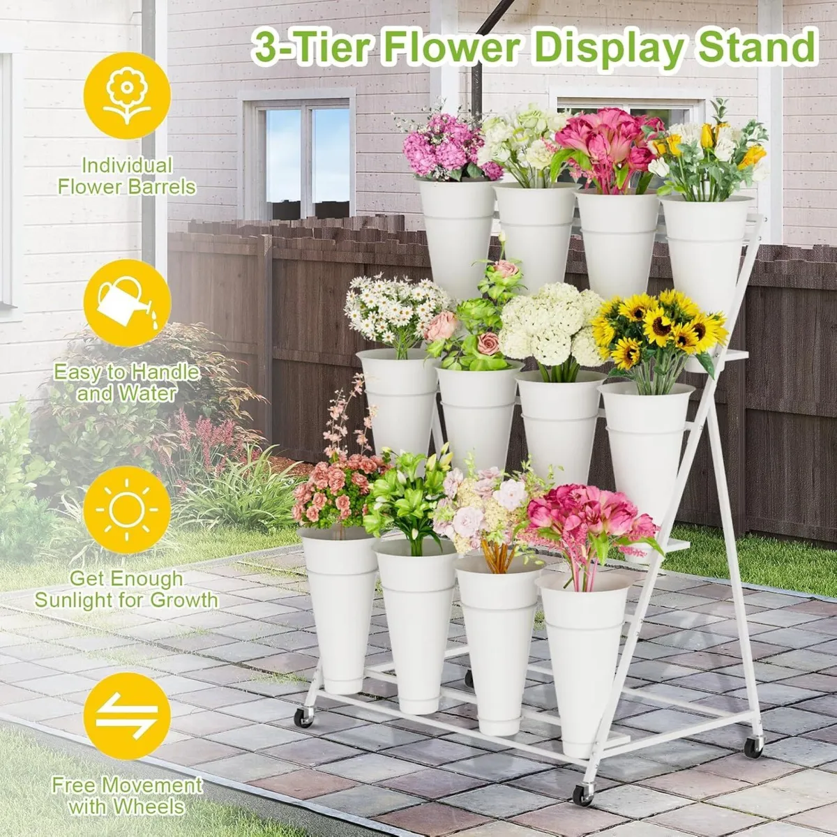 Flower Stand 3 Tier Display with 12 Buckets - Image 4