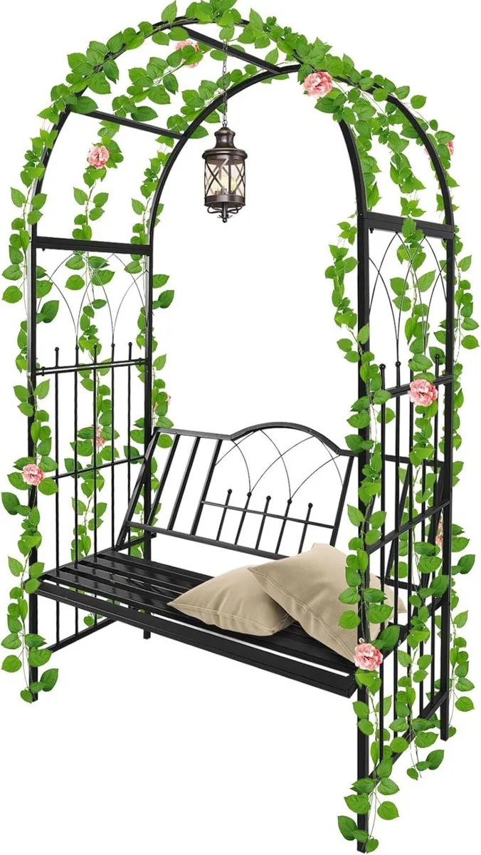 2 M Garden Arch with Bench Metal Heavy Duty Arbor - Image 1