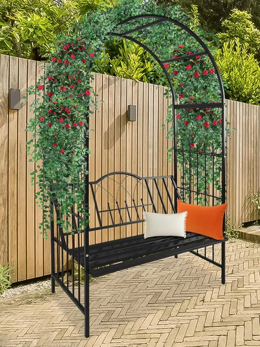 2 M Garden Arch with Bench Metal Heavy Duty Arbor - Image 2