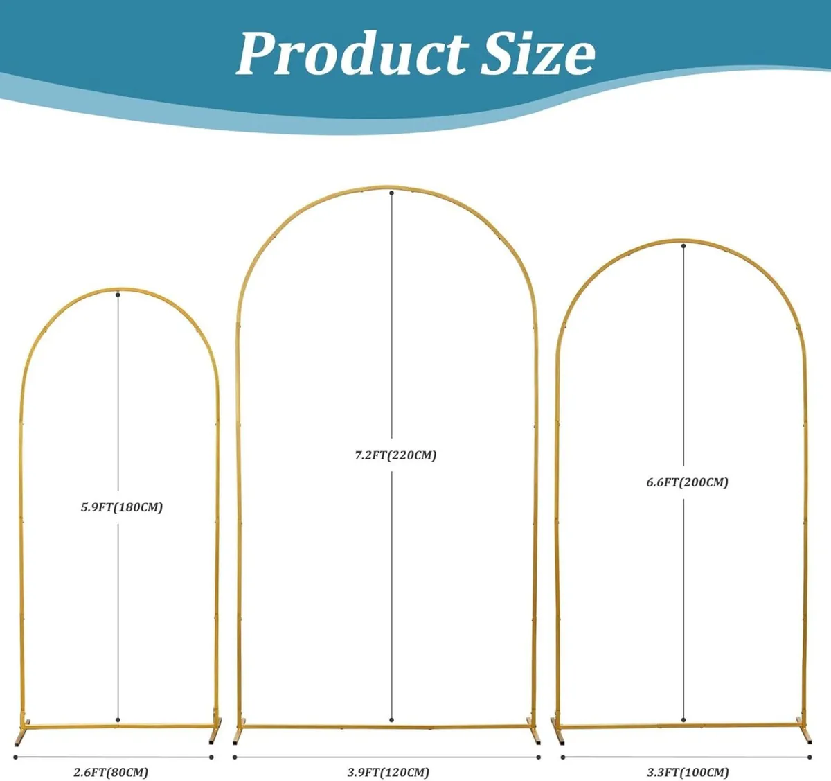 Metal Arch Backdrop Stand Set of 3 7.2/6.6/5.9Ft - Image 3