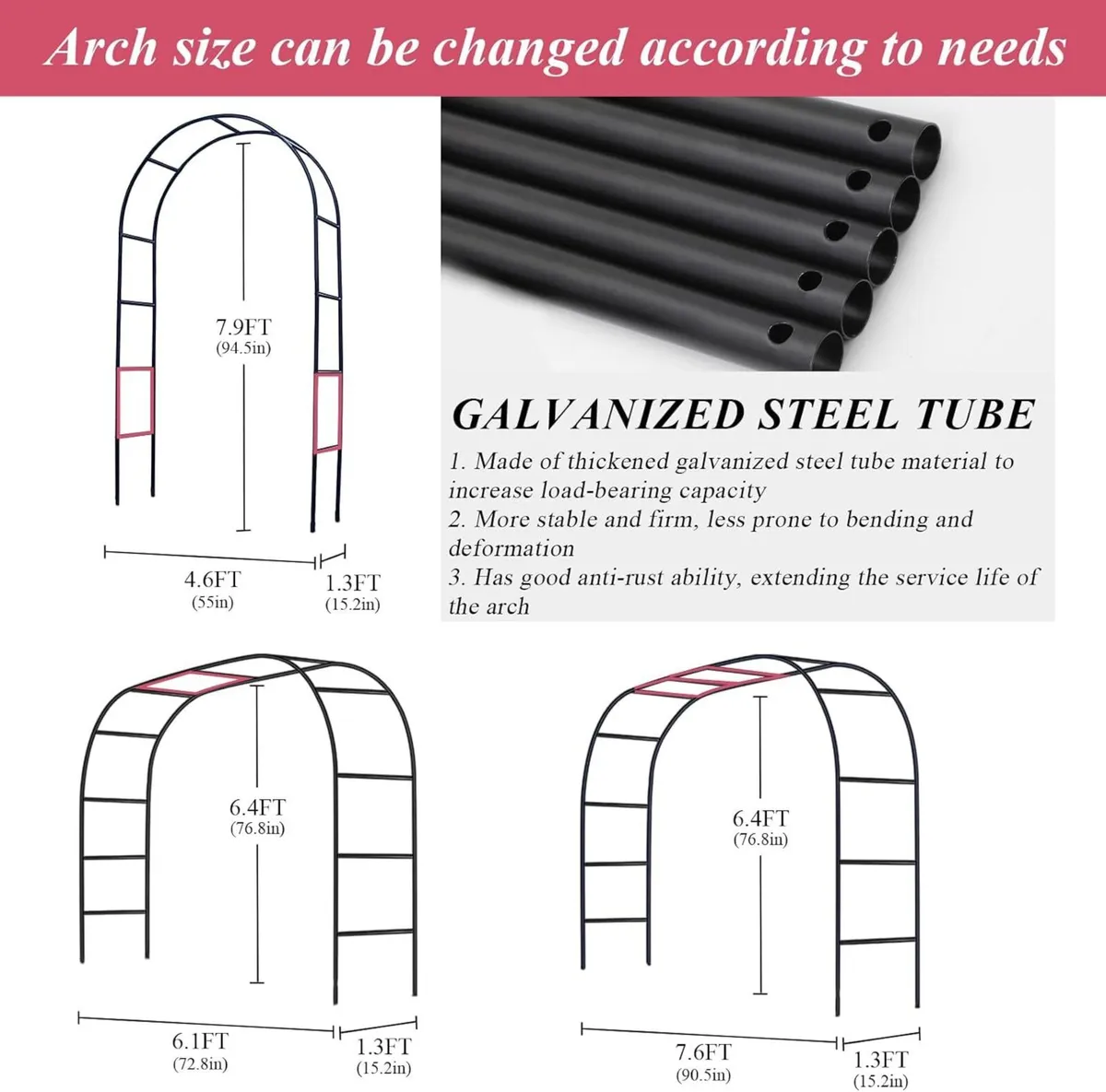 Thickened Tube Garden Arch Trellis - 4.6ft Wide x - Image 2