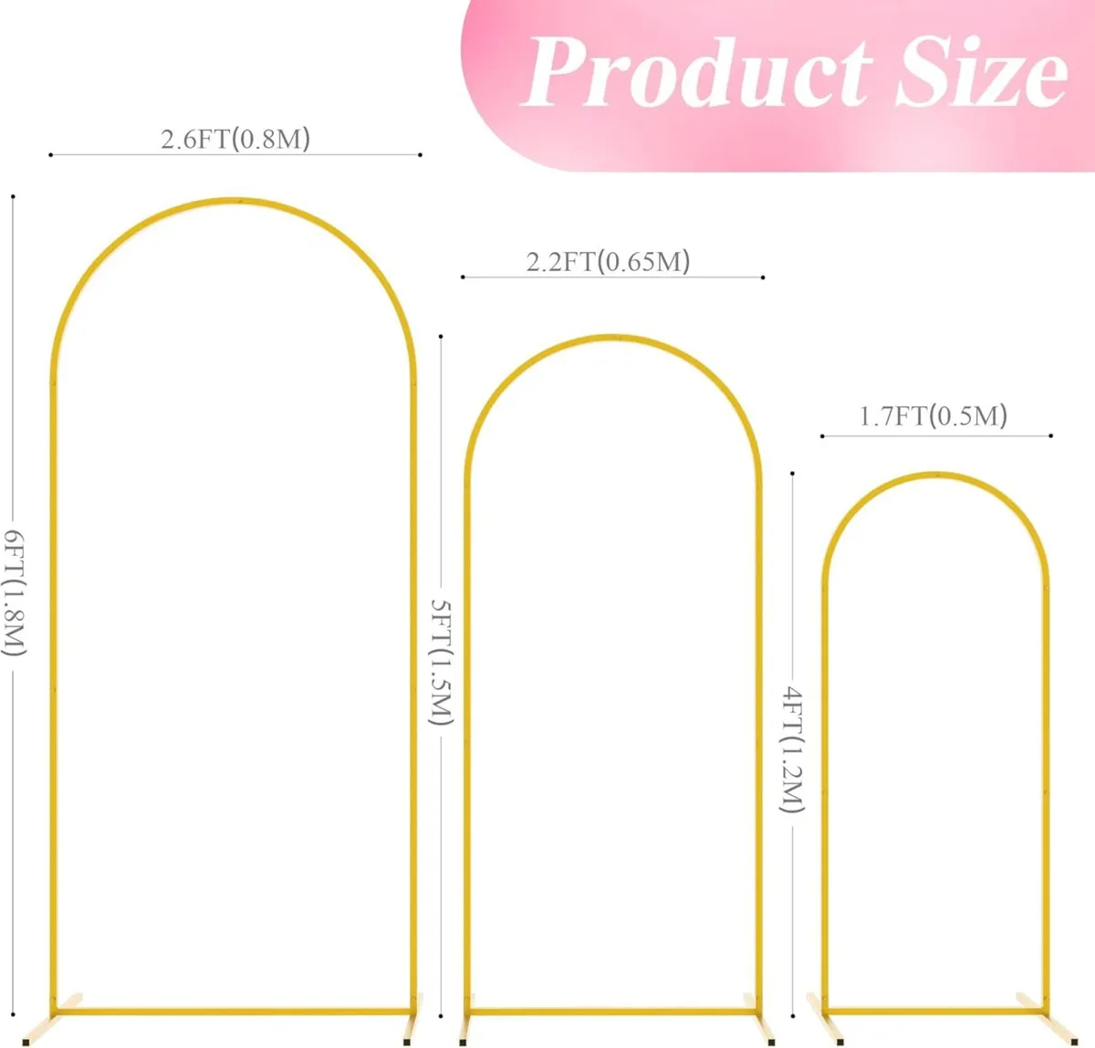 Wedding Arch Backdrop Stand 6FT 5FT 4FT Set of 3 - Image 2