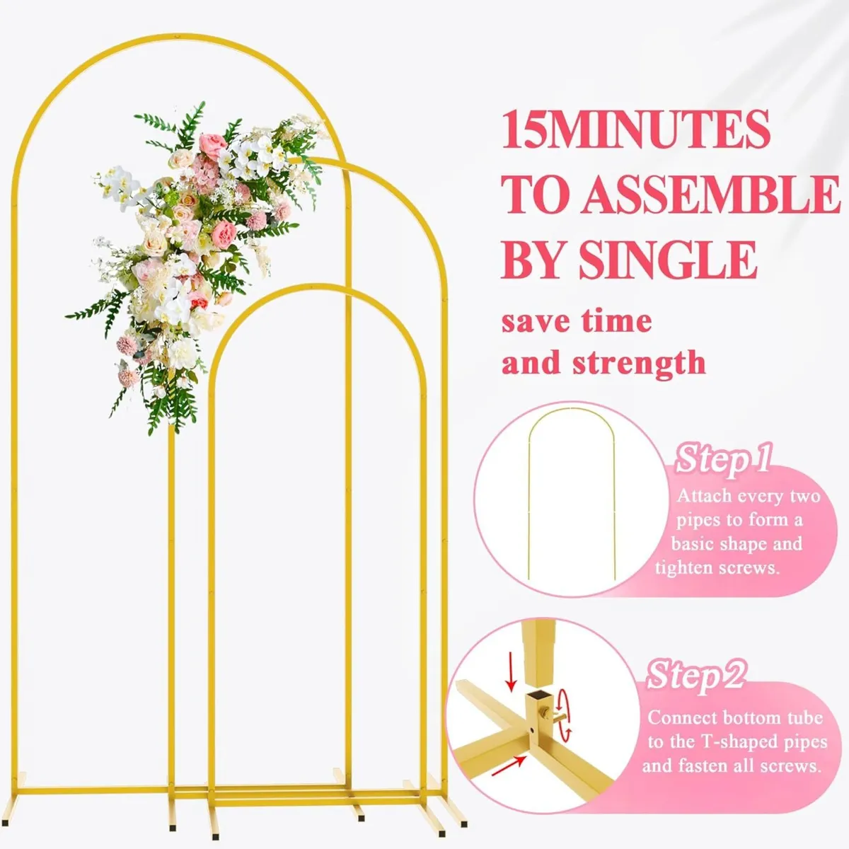 Wedding Arch Backdrop Stand 6FT 5FT 4FT Set of 3 - Image 4