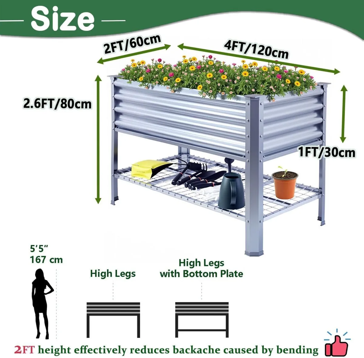 Raised Garden Bed with Legs Galvanized High Boxes - Image 2