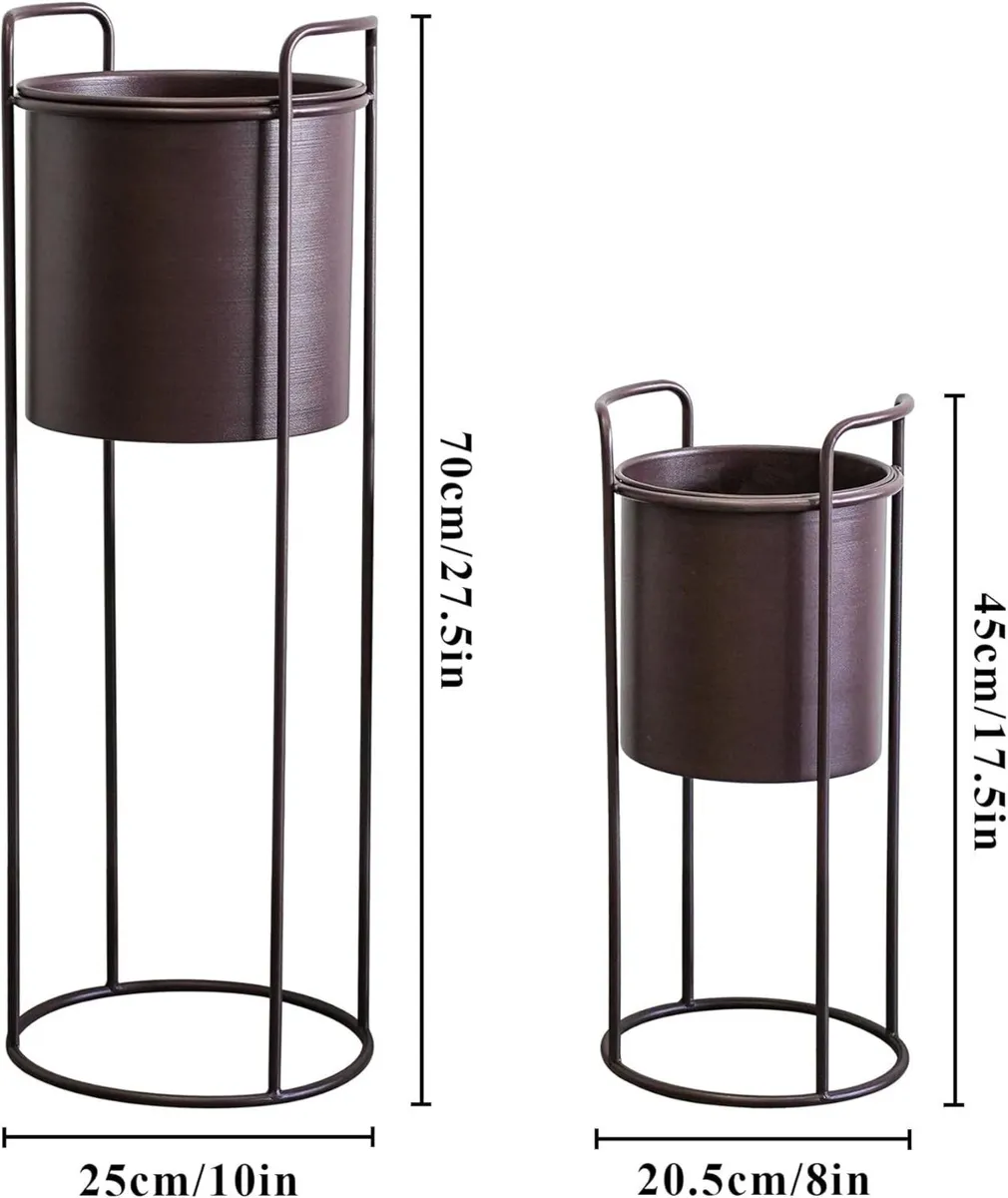 Set of 2 Metal Planter Stand with Plant Pot - Image 3