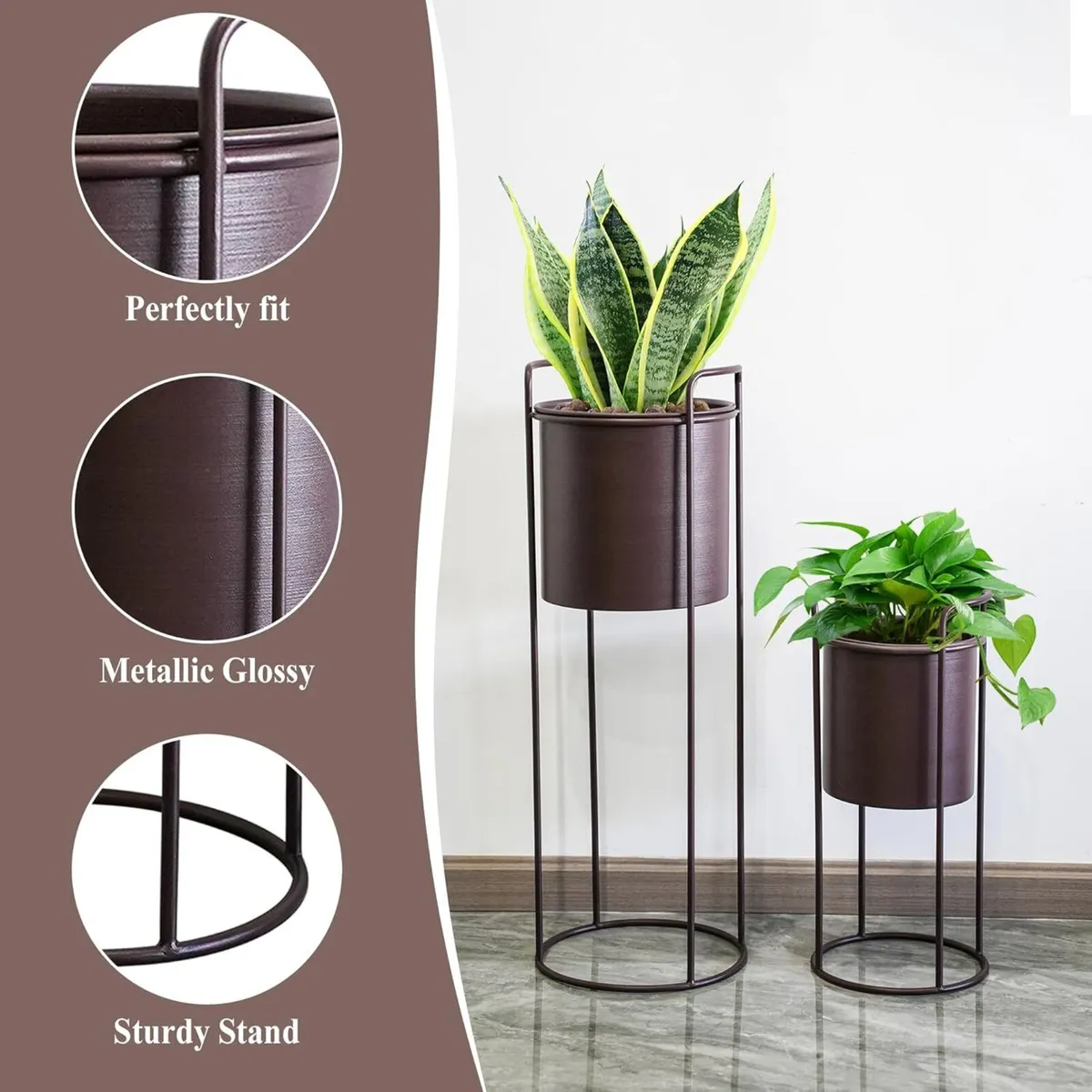 Set of 2 Metal Planter Stand with Plant Pot - Image 4