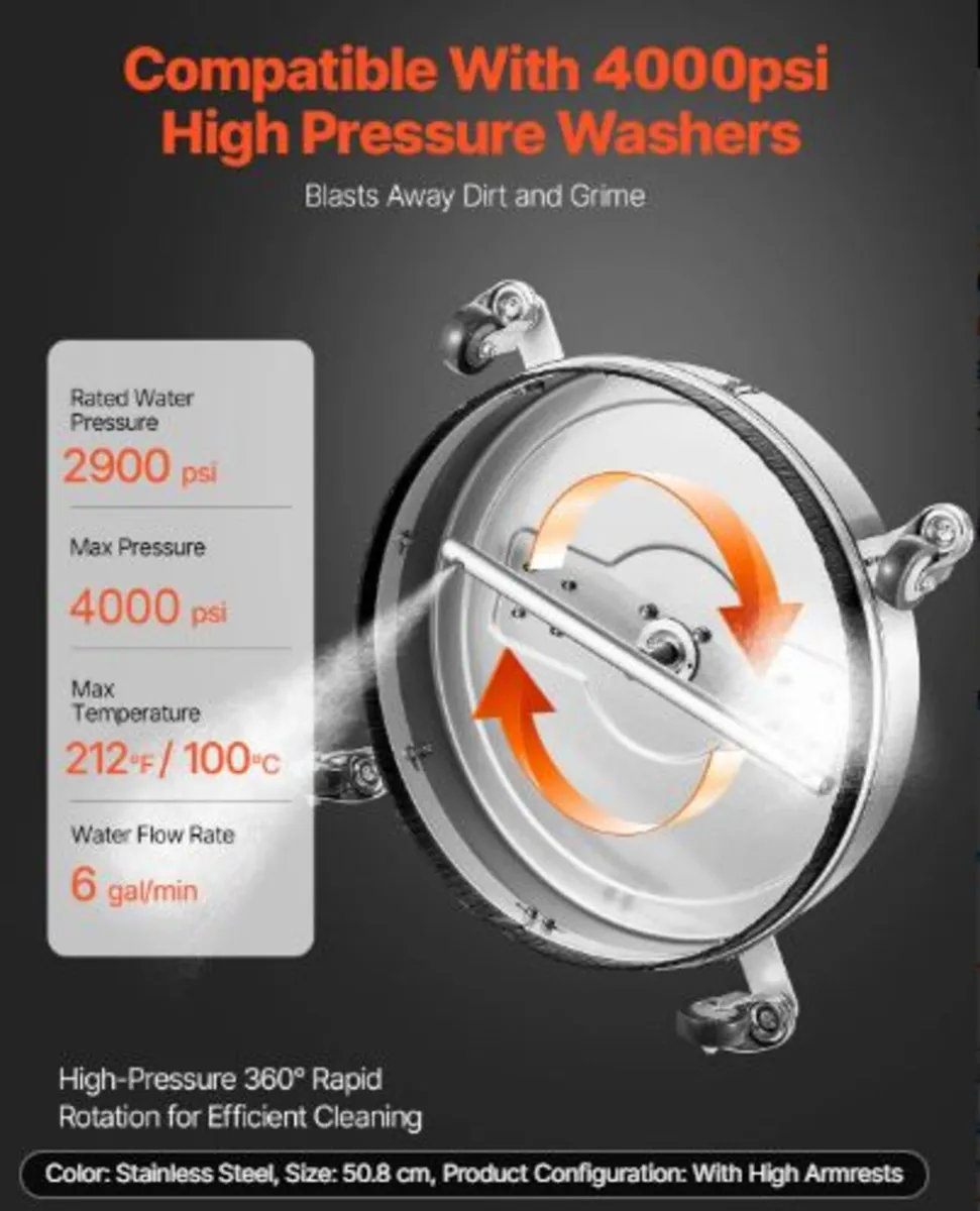 20" Pressure Washer Surface Cleaner, Stainless - Image 4
