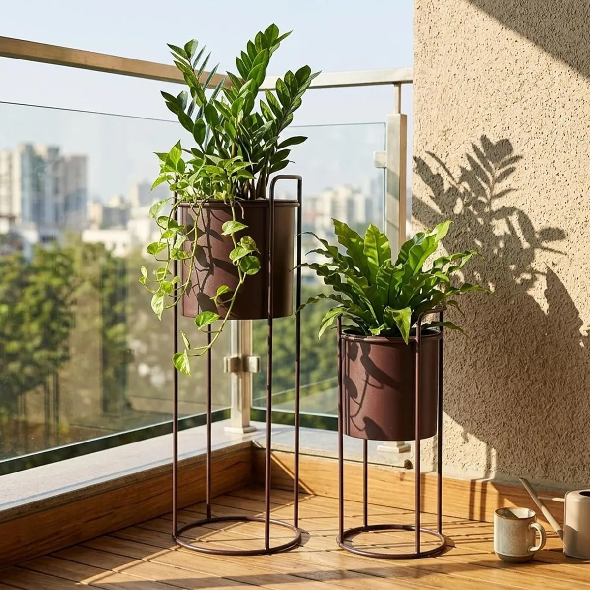 Set of 2 Metal Planter Stand with Plant Pot - Image 2