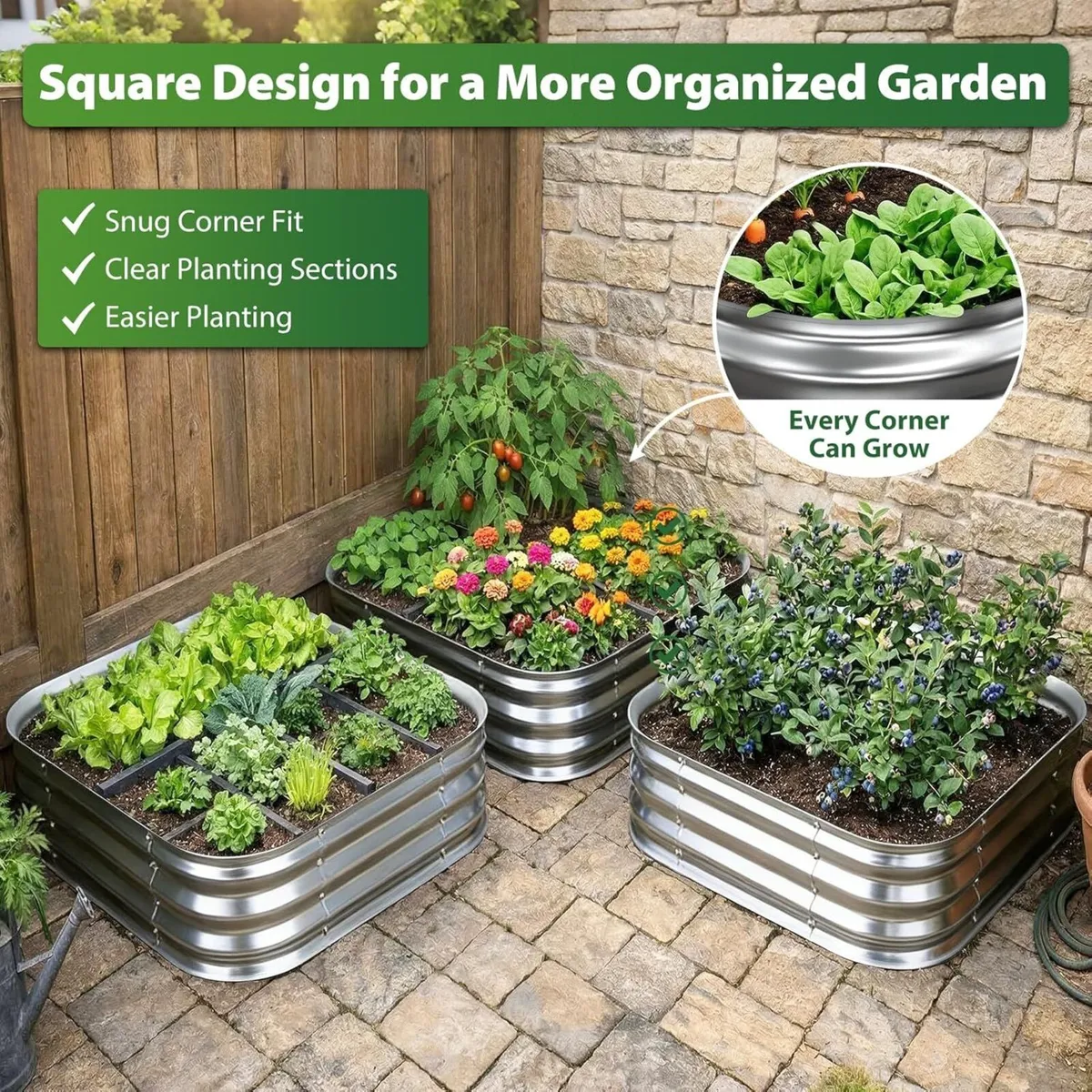 Galvanized Raised Garden Bed 23x23x11in Metal - Image 3