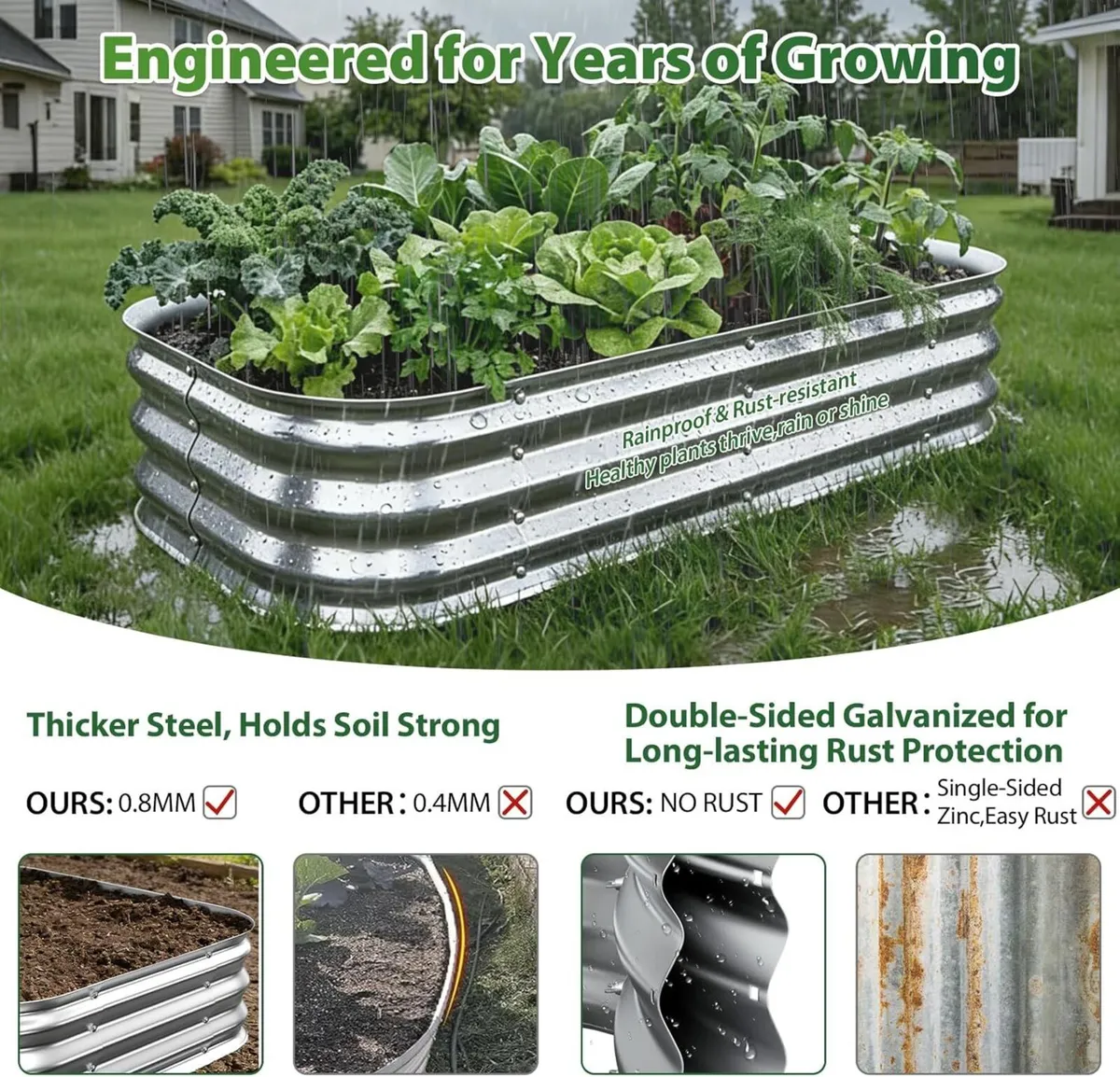 Galvanized Raised Garden Bed 23x23x11in Metal - Image 4