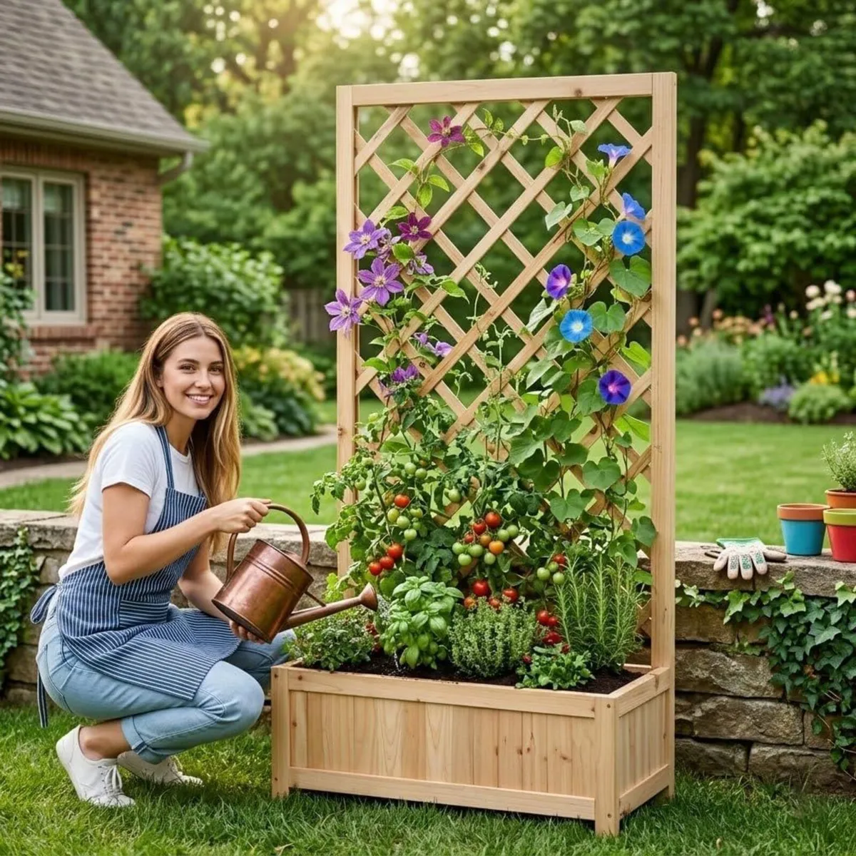Wooden Planter with Trellis 47 Outdoor Box for - Image 2
