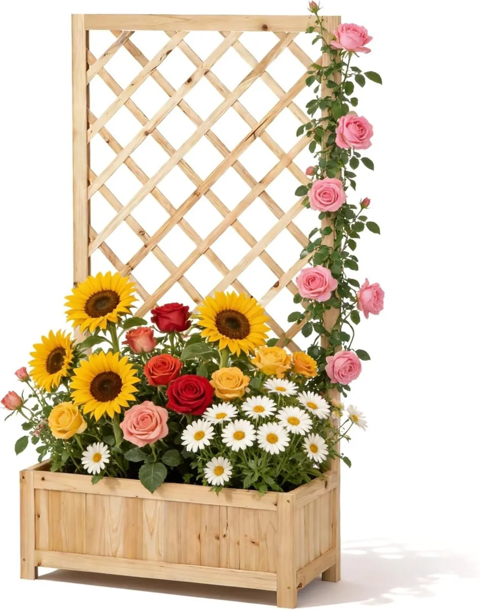 Wooden Planter with Trellis 47 Outdoor Box for - Image 1