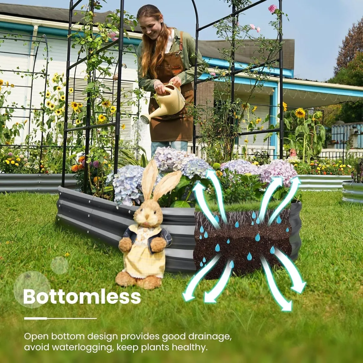 Galvanized Metal Raised Garden Bed with Trellis - Image 2