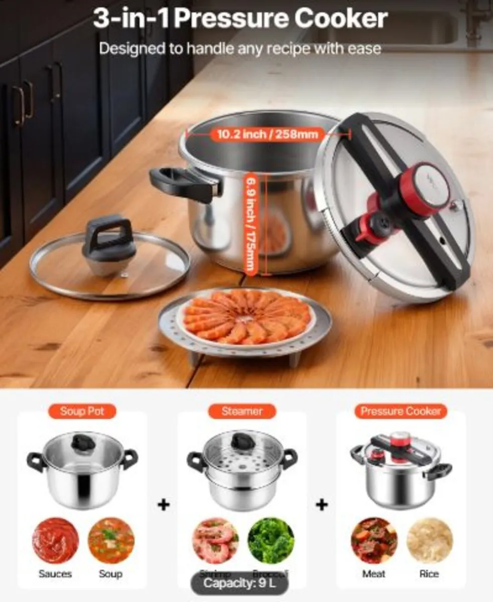 Pressure Cooker, 9L Pressure Cooker Stainless - Image 2