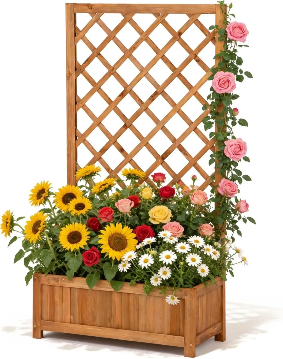 Wooden Planter with Trellis 47 Outdoor Box for - Image 1